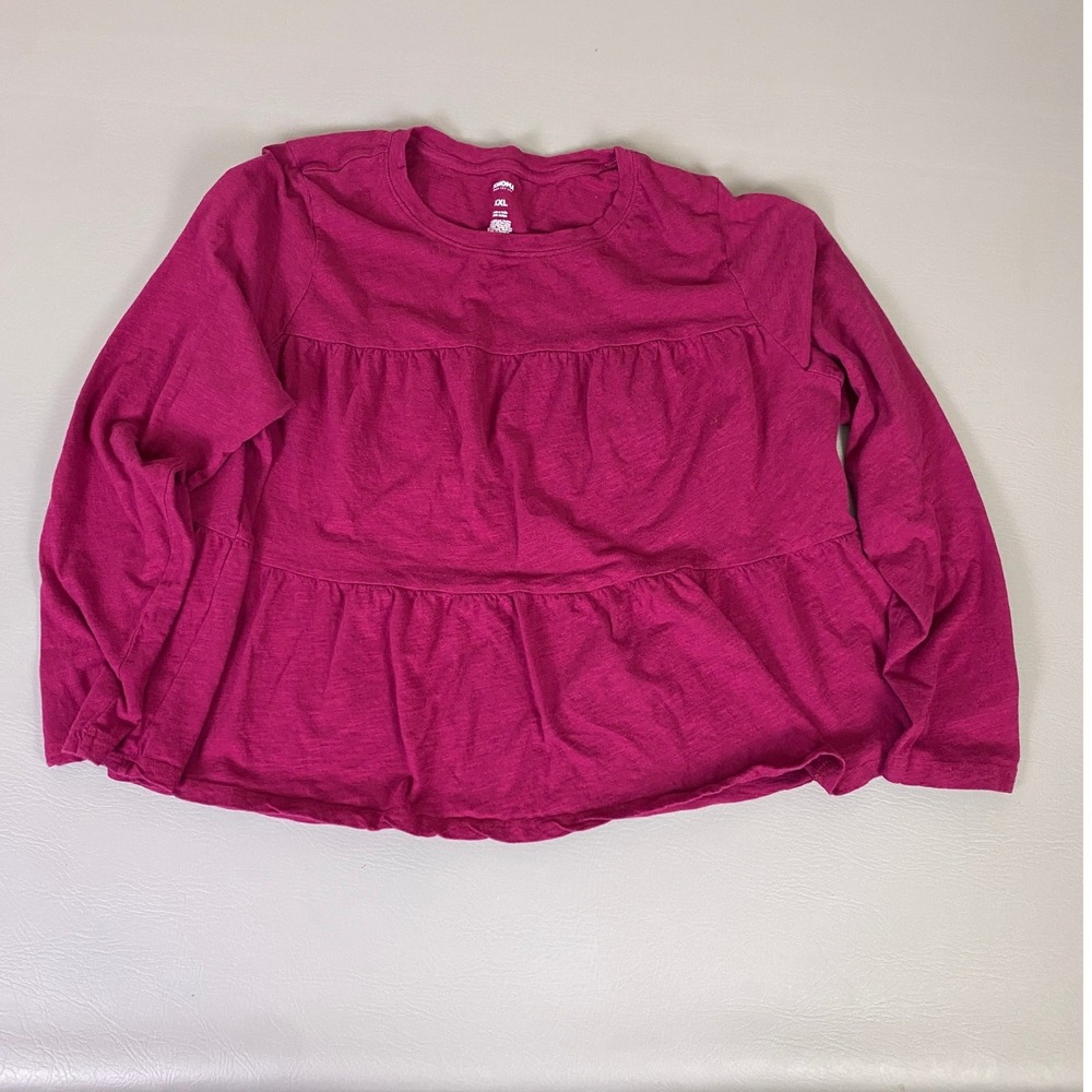 SONOMA Blouse Top Women's XXL Magenta Long Sleeve Peplum Tiered Cotton Top